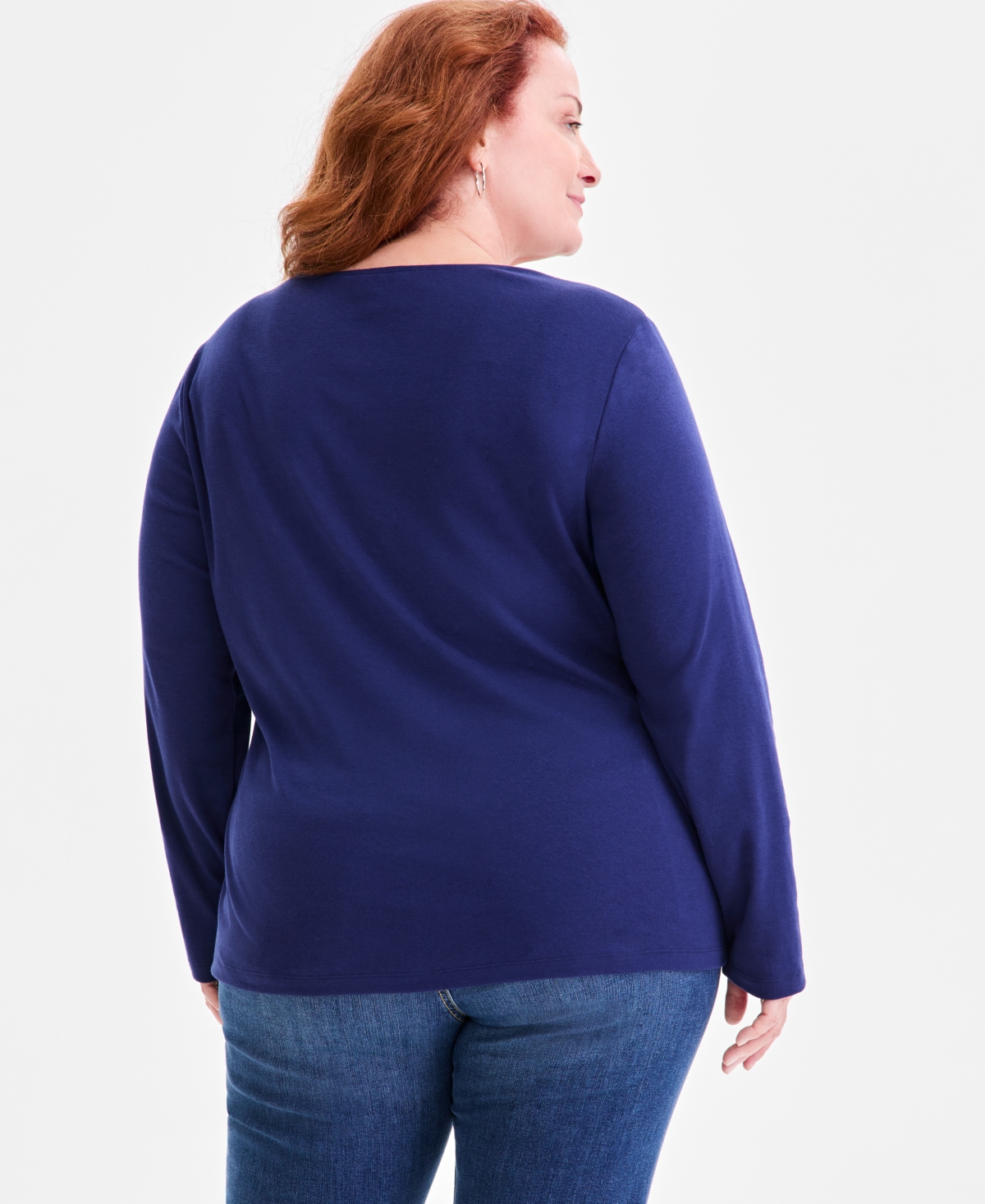 Holiday Lane Plus Size Menorah Long-sleeve T-shirt, Macy's Exclusive In Blue