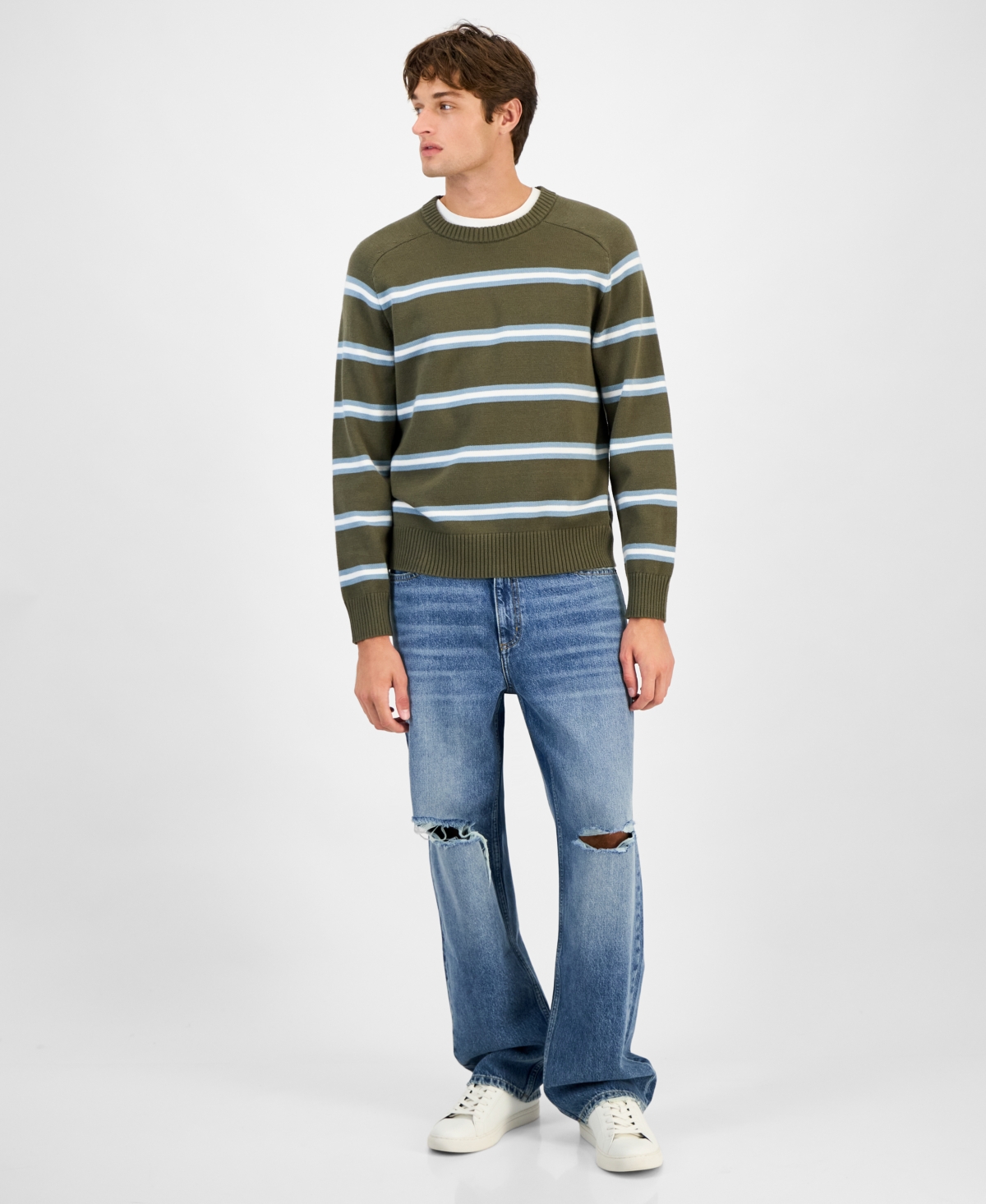 Sun + Stone Men's Striped Crewneck Sweater, Macy's Exclusive In Green