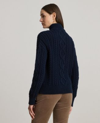 Women's Aran-Knit Cotton Quarter-Zip Pullover