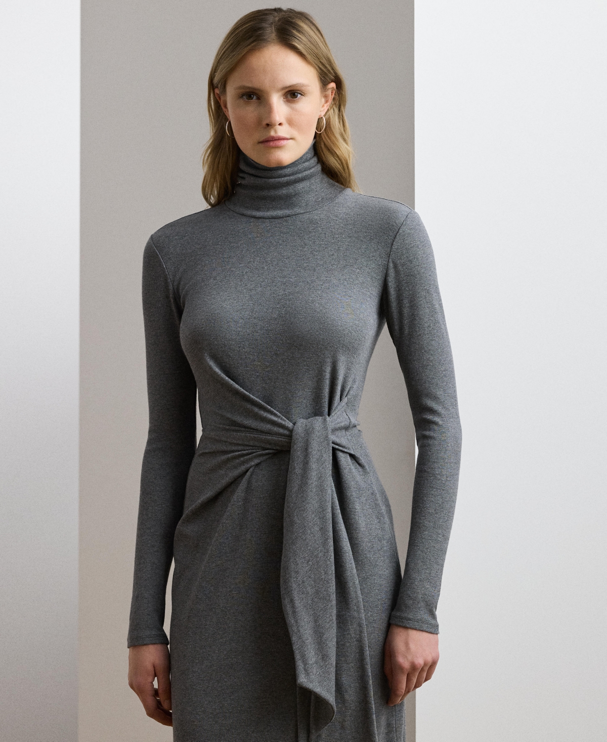 Ralph Lauren Women's Tie-front Turtleneck Dress In Gray