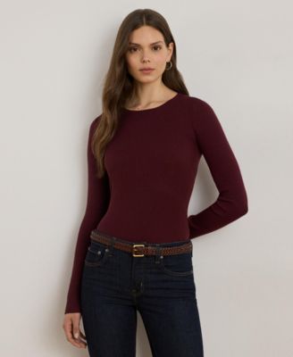 Lauren Ralph Lauren - Women's Rib-Knit Cotton-Blend Crewneck Sweater