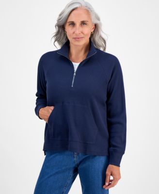 Petite Waffle-Knit Half-Zip Sweatshirt