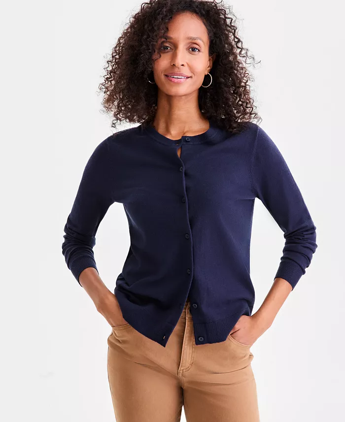 Women's Crewneck Button-Down Cardigan Sweater - thumbnail 9
