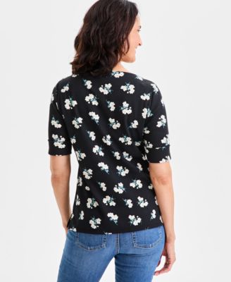 Petite Floral Chintz Boat-Neck Elbow-Sleeve Top, Macy's Exclusive