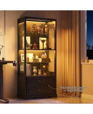 66" Glass Door Display Cabinet with Motion Sensor LED Light