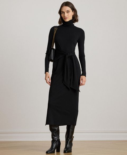 Женское платье Lauren Ralph Lauren Tie-Front Turtle Neck, цвет: Чёрный