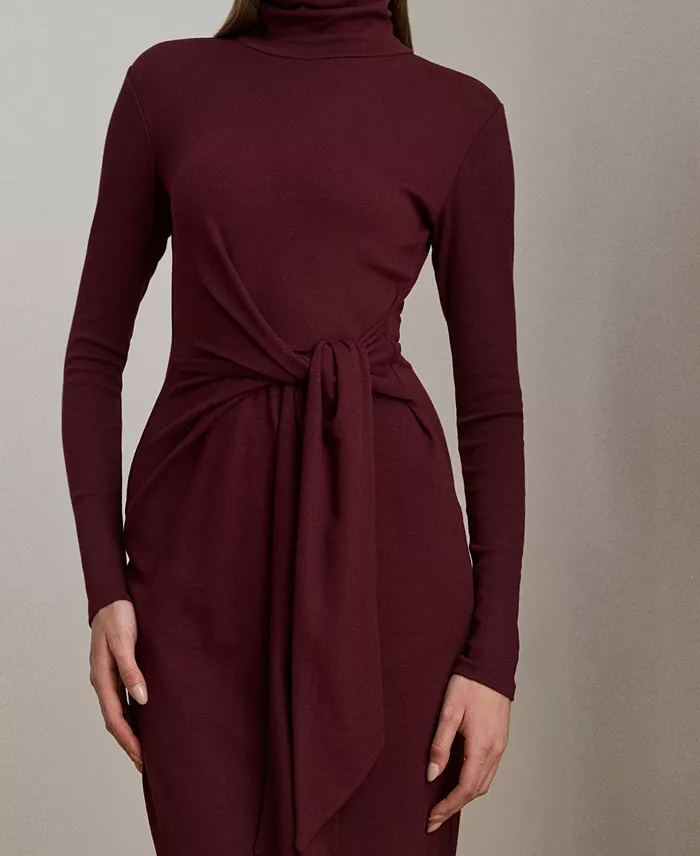 Women's Tie-Front Turtle Neck Dress - thumbnail 3