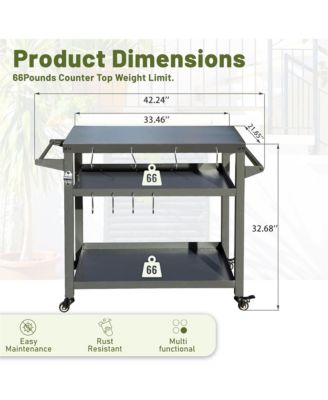 3-Shelf Outdoor Grill Table, Grill Cart with Wheels, Outdoor Food Prep Table, Blackstone Table with Hook, Grill Stand for Blackstone Griddle
