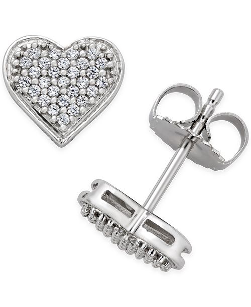 Macy's Diamond Heart Pavé Stud Earrings (1/4 ct. t.w.) in Sterling