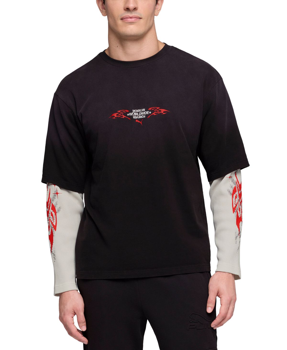 Мужская вафельная футболка с длинным рукавом 2-в-1