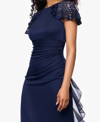 Betsy & Adam Women's Draped Lace-Sleeve Gown