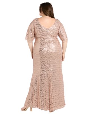 Plus Size Beaded Flutter-Sleeve Slit Gown