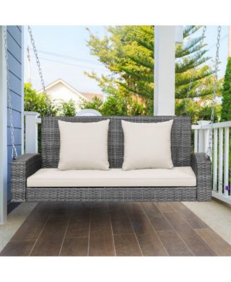 2-Person Patio PE Wicker Hanging Porch Swing Bench Chair Cushion 800 Pounds