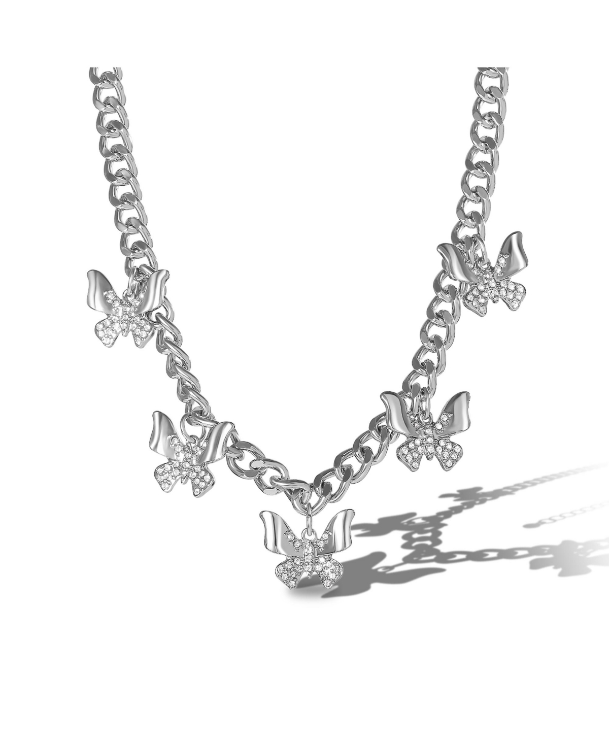 Silver-Tone Butterfly Charm Curb Chain Necklace - Silver