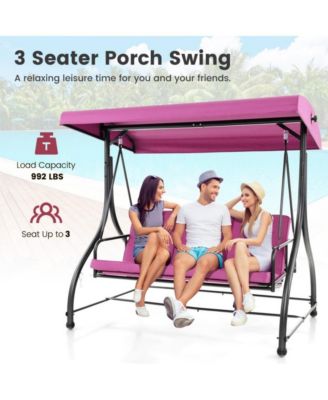 3 Seat Outdoor Porch Swing with Adjustable Canopy