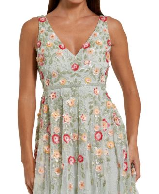 Women's Deep V-Neck Embroidered Midi Dress