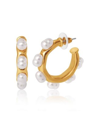 Faux Pearl Accent Hoop Earrings