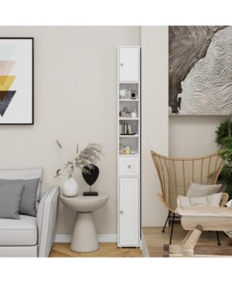 Tall Slim 71" Freestanding Bathroom Cabinet with Drawer, 2 Doors & Adjustable Shelves in White