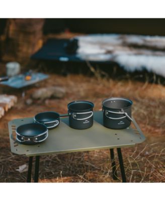 4 in 1 Premium Camping Cookware Set – Lightweight Aluminum Pots with Multi-Use Lids,Upgraded Handle,Compact&Space-Saving,Only 1.32lbs