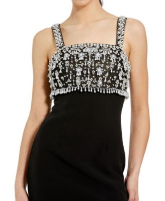 Women's Wide Strap Embellished Top Midi Dress