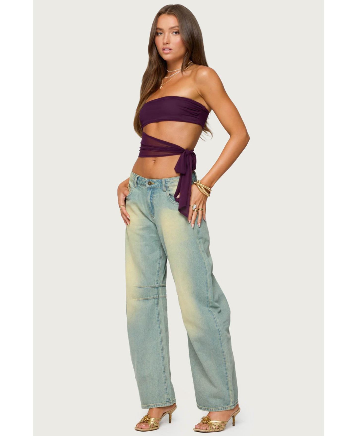 Женский топ Edikted Amaro Strapless Side Tie Cut Out, цвет: Фиолетовый — фото 3