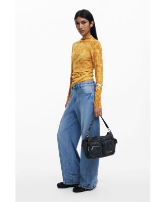 Women's Medium denim multi-pocket embroidered bag