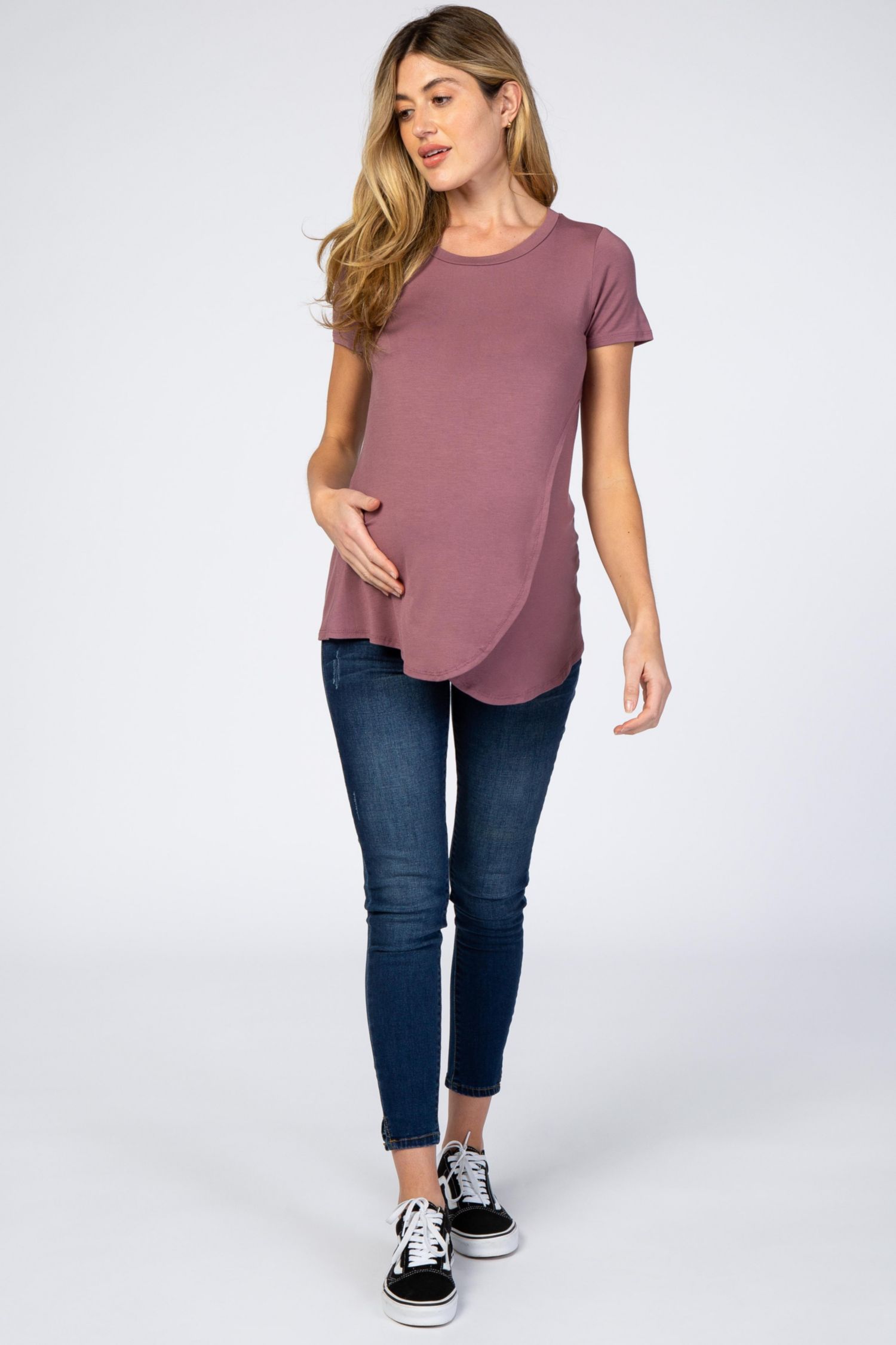 Women's Mauve Layered Wrap Front Nursing Top