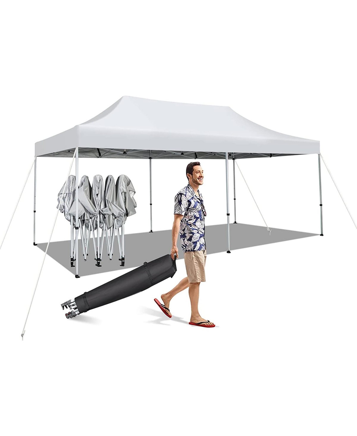 10 x 20FT Patio Pop-Up Folding Canopy Tent Upf 50+ Instant Sun Shelter - White