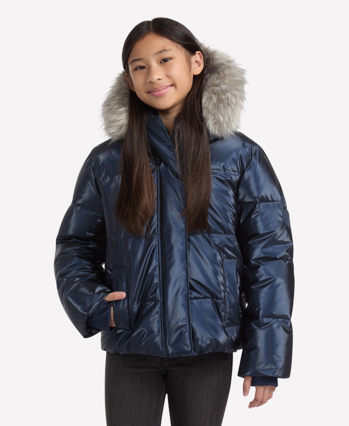 Abercrombie Girls Shiny Ultra Puffer Jacket In Blue