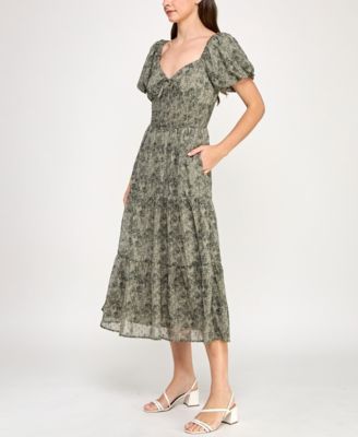 Juniors' Chiffon Printed Fit & Flare Midi Dress