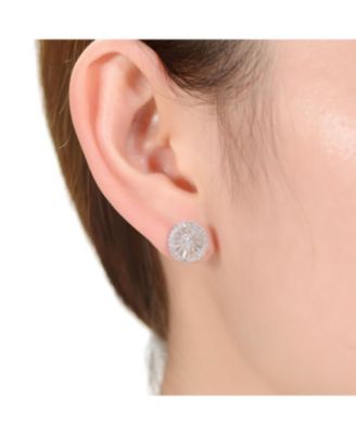 White Gold Plating with Clear Cubic Zirconia Halo Medallion Cluster Stud Earrings