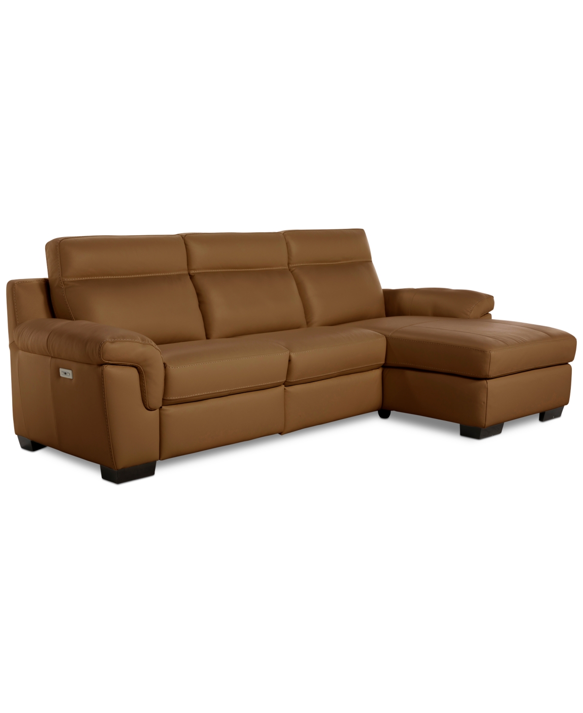 Macy's Julius Ii 3-pc. Leather Chaise Sectional With 2 Power Recliners,  Exclusive In Brown