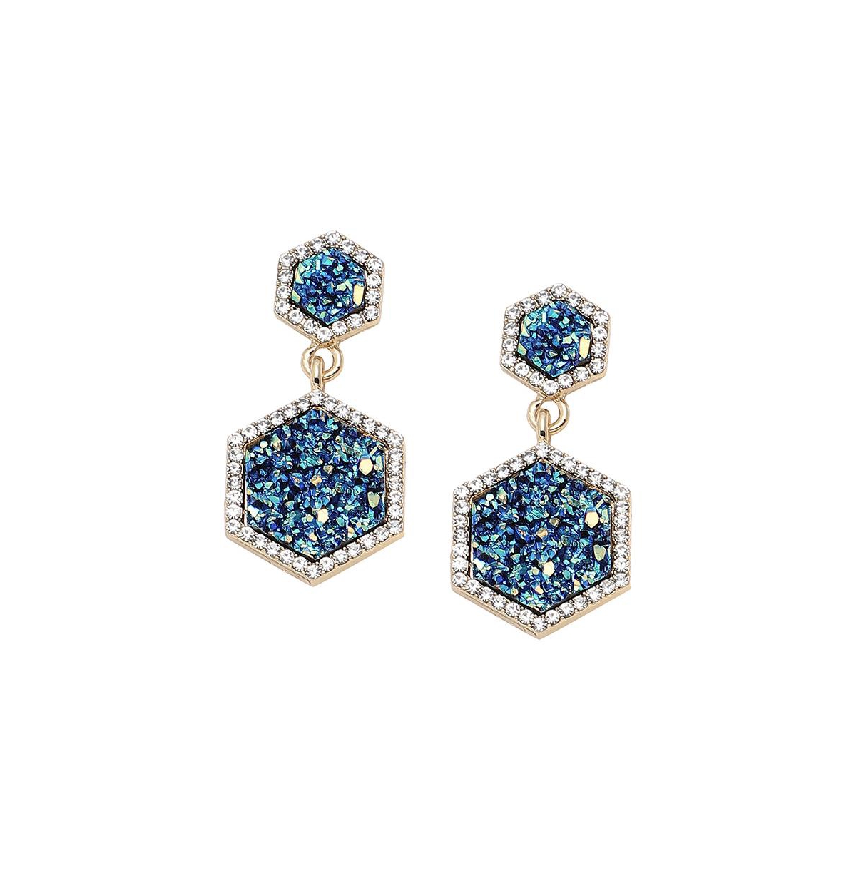 Sohi Women's Blue Stone Hexagon Drop Earrings - Blue