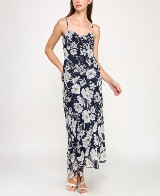 Juniors' Printed V-Neck Sleeveless Maxi Dress 