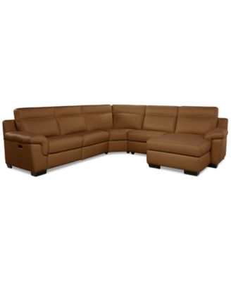 Julius II 5-Pc. Leather Chaise Sectional with 2 Power Recliners, Macy's Exclusive