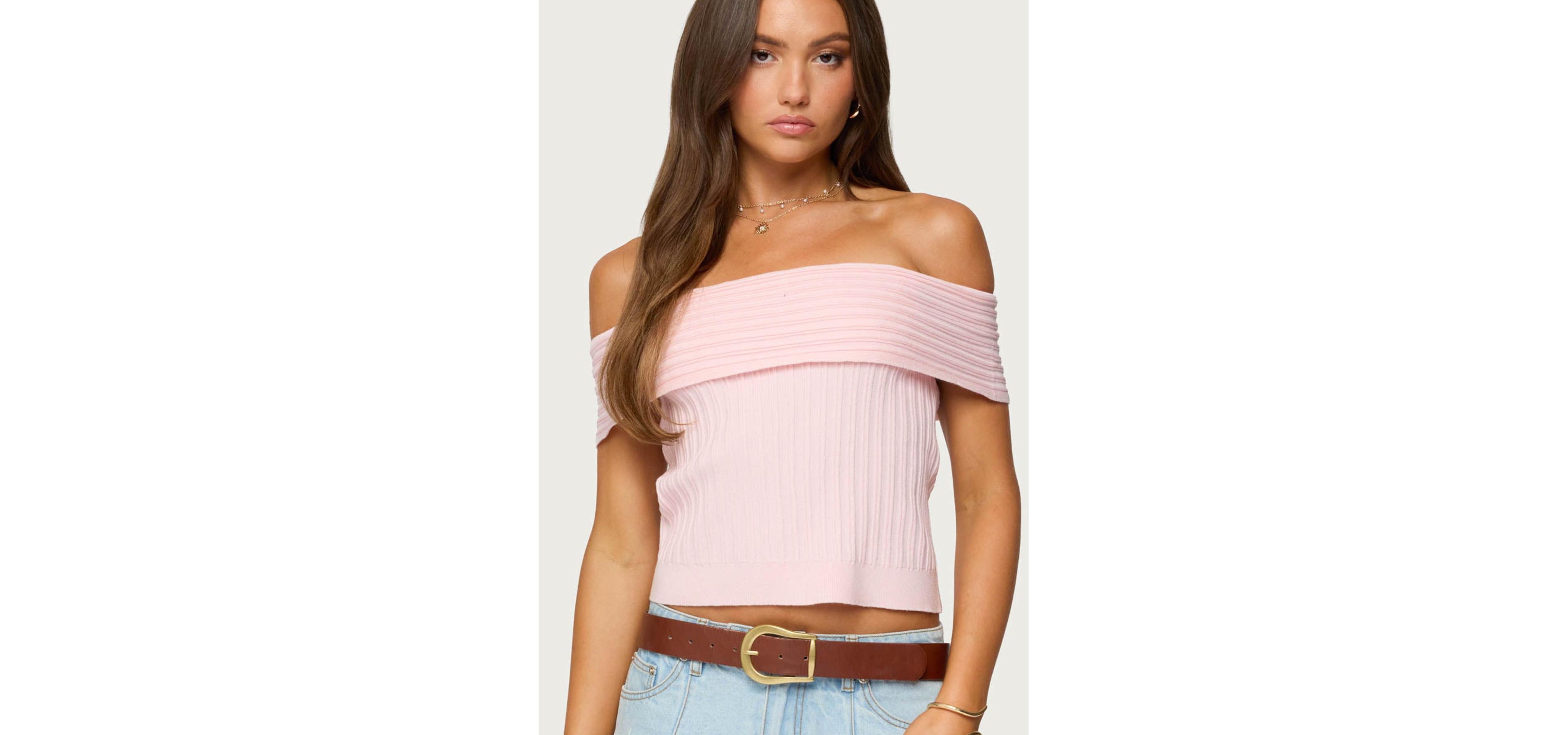 Edikted Womens Blythe Ribbed Knit Fold Over Top