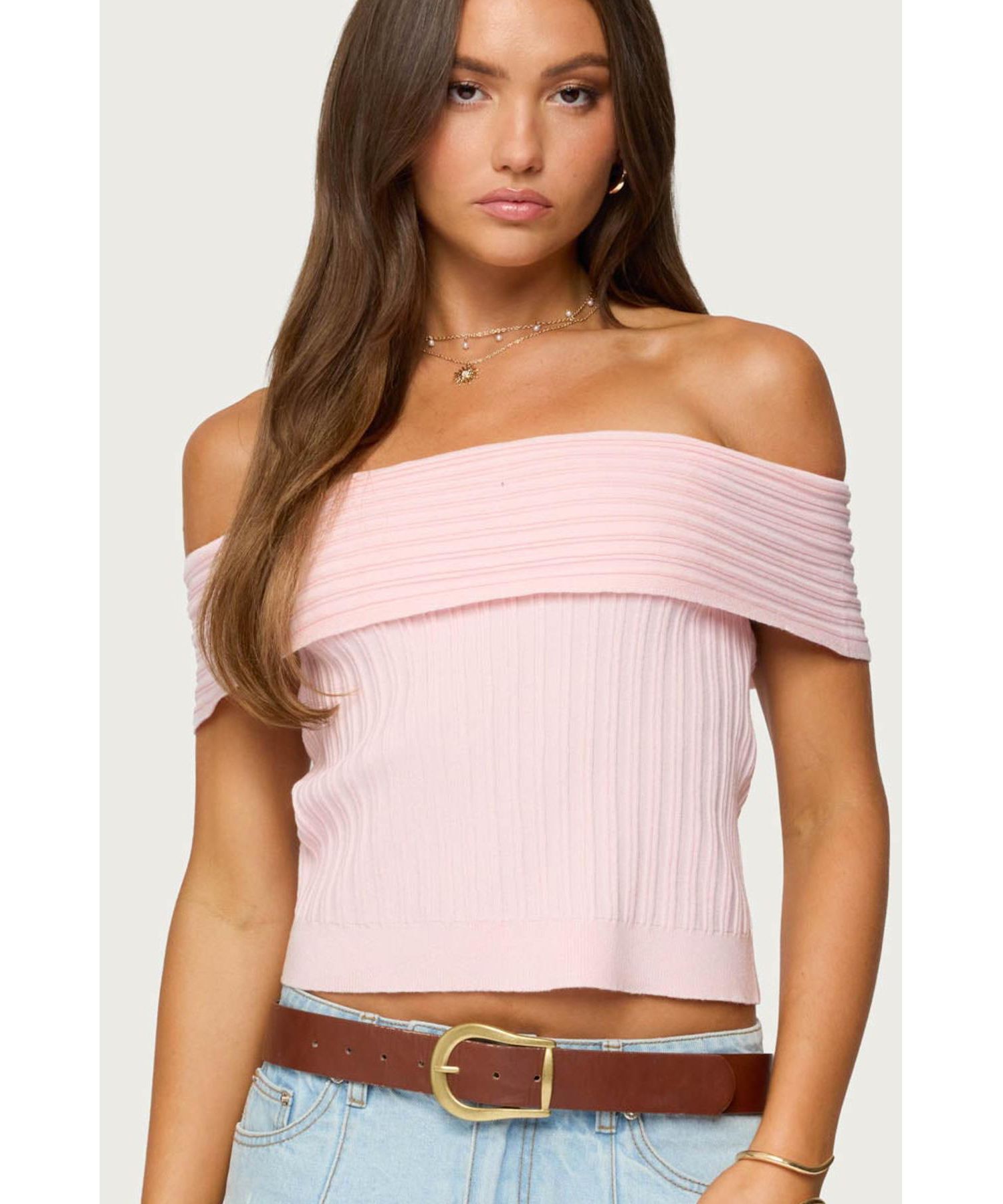 Womens Blythe Ribbed Knit Fold Over Top