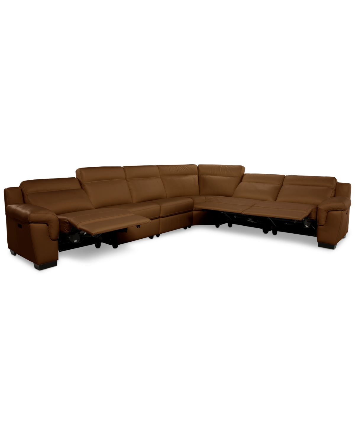 Macy's Julius Ii 6-pc. Leather L Sectional With 3 Power Recliners,  Exclusive In Brown