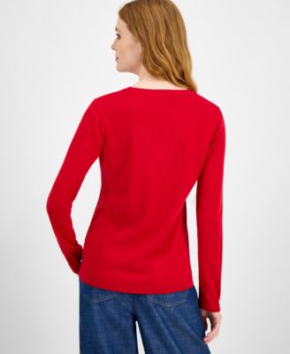Women's Cotton Embellished-Heart Sweater 