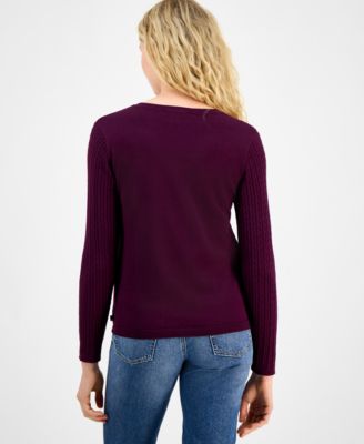 Women's V-neck Cable Knit Sweater, Online Only