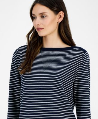 Women's Cotton Striped Boat-Neck Sweater
