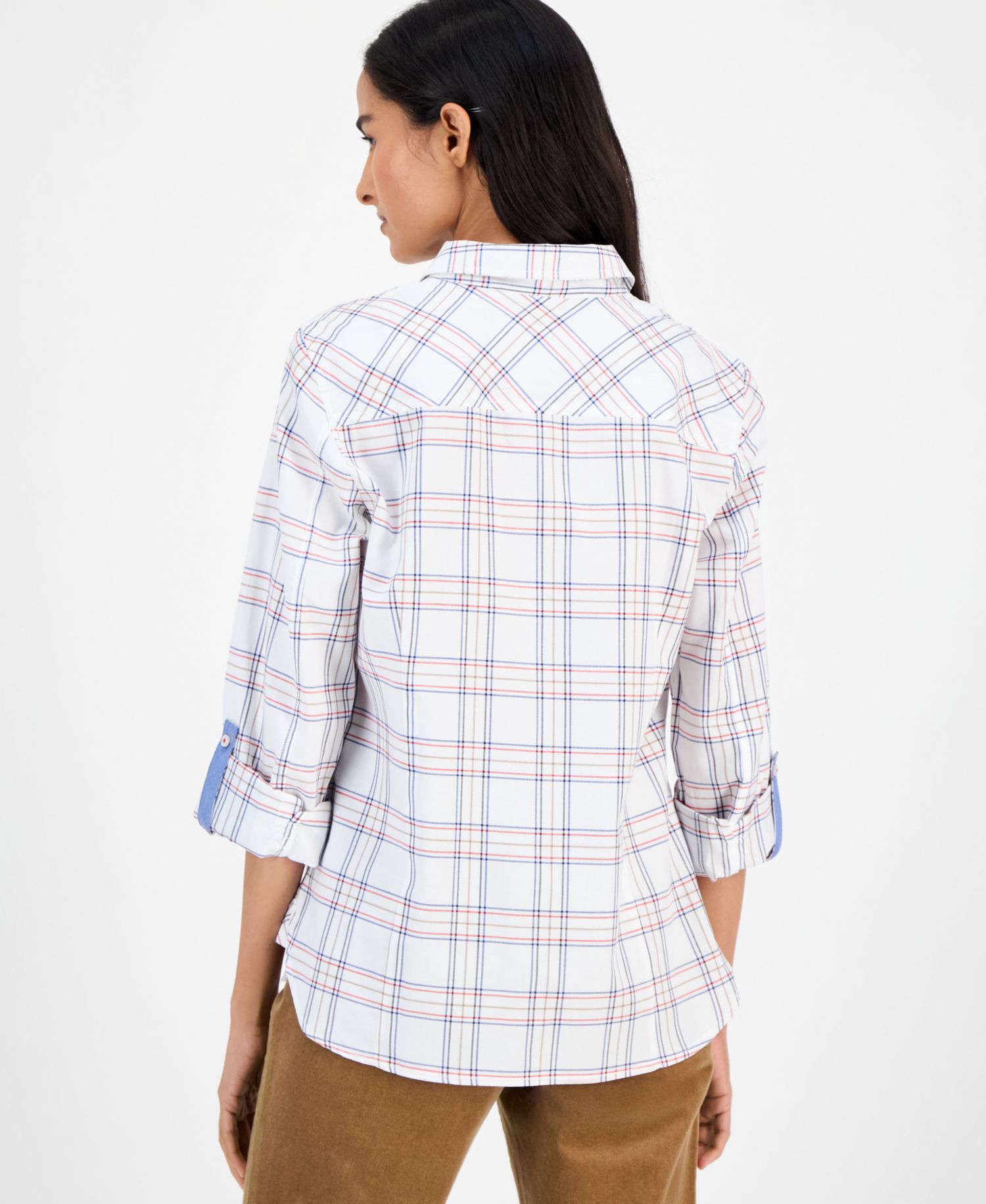Nautica Women's Providence Plaid Cotton Roll-Tab-Sleeve Shirt