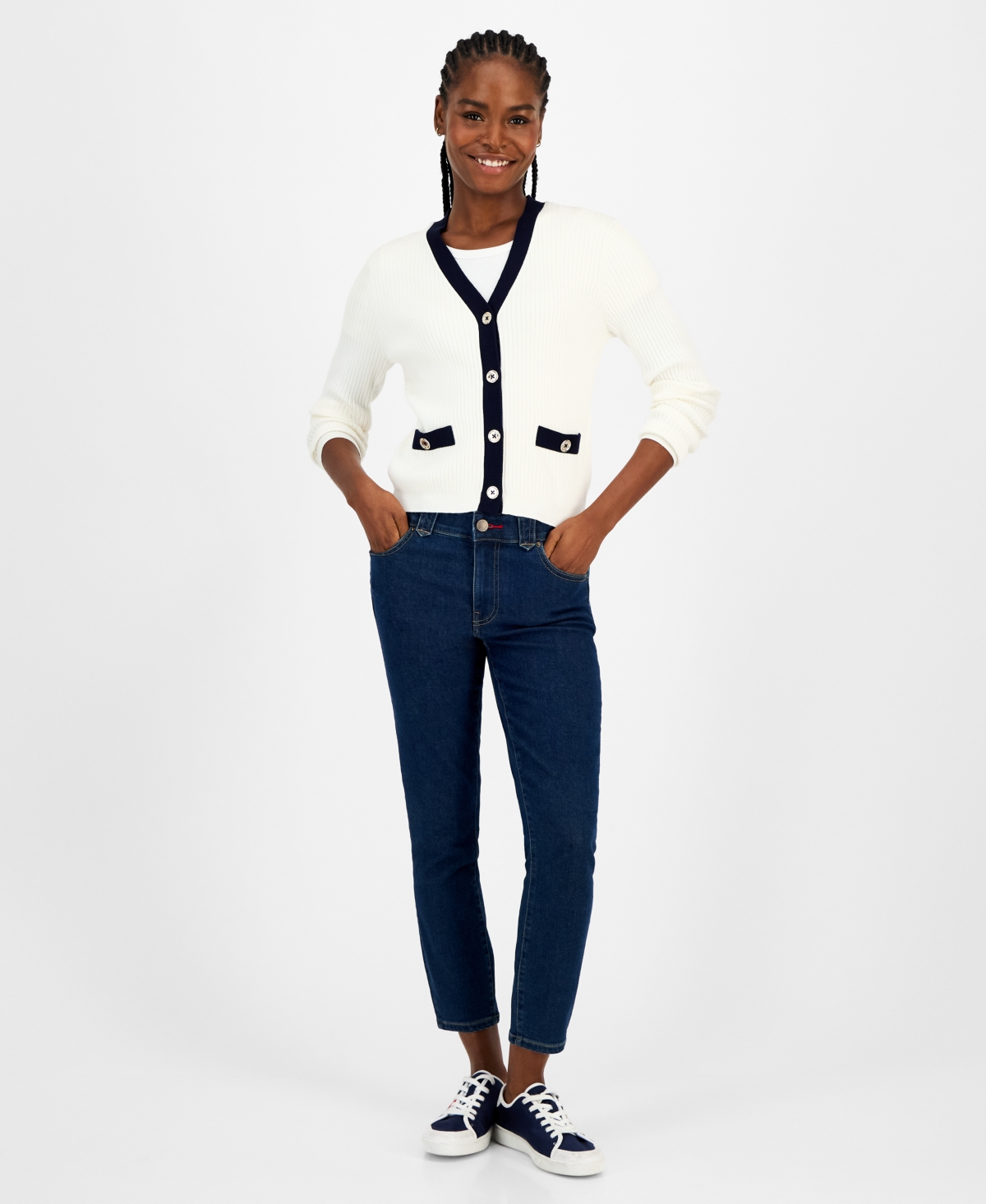 Tommy Hilfiger Women's Contrast Trim V-Neck Button-Front Cardigan