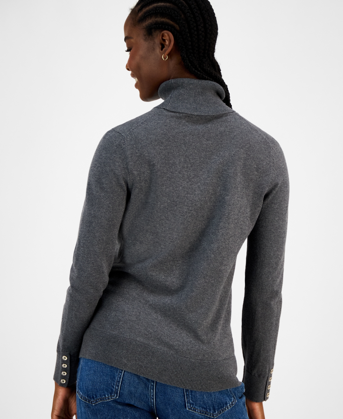 Tommy Hilfiger Women's Cotton Turtleneck Sweater In Gray