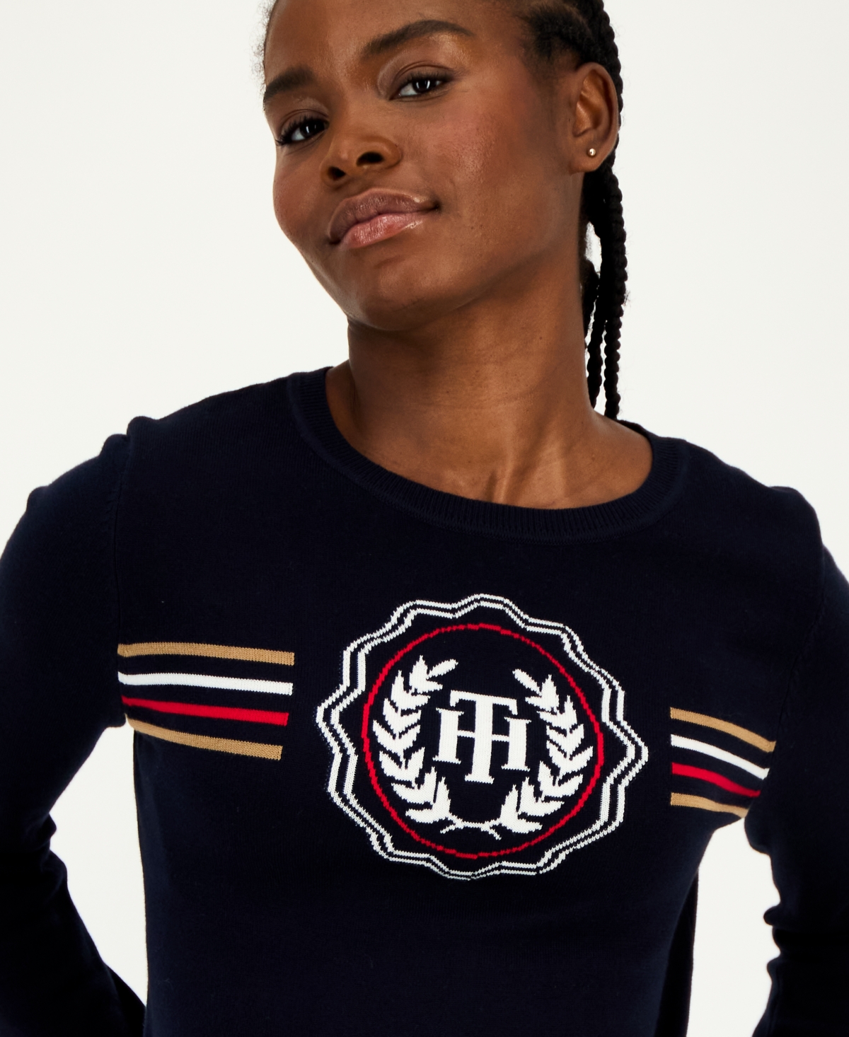 Tommy Hilfiger Women's Cotton Crest Crewneck Sweater In Black