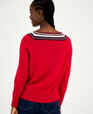 Women's Textured V Neck Sweater