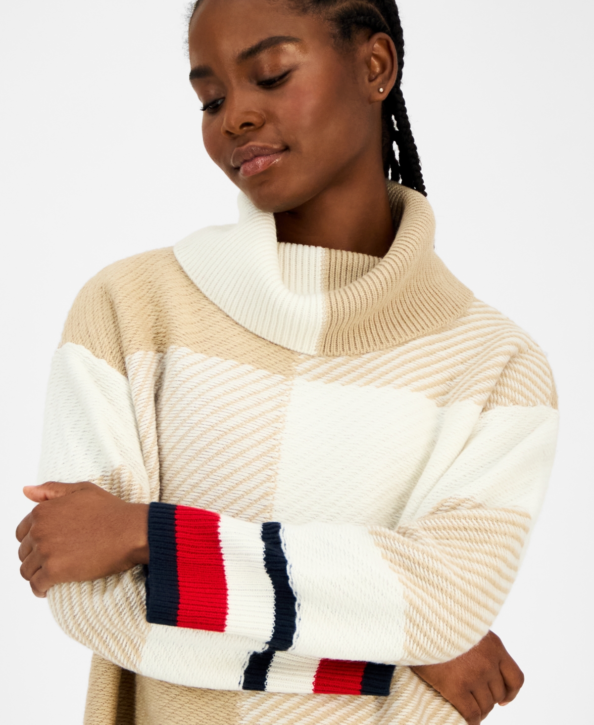 Tommy Hilfiger Women's Plaid Cowlneck Sweater In Neutral