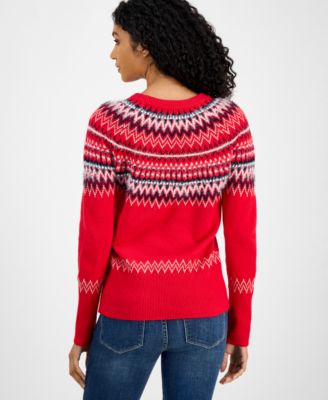 Women's Round-Neck Long-Sleeve Fair Isle Sweater 