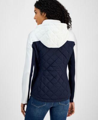 Women's Colorblocked Quilted Scuba-Trim Jacket 