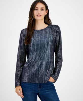 Tommy Hilfiger - Women's Shine Ribbed Knit Long-Sleeve Top